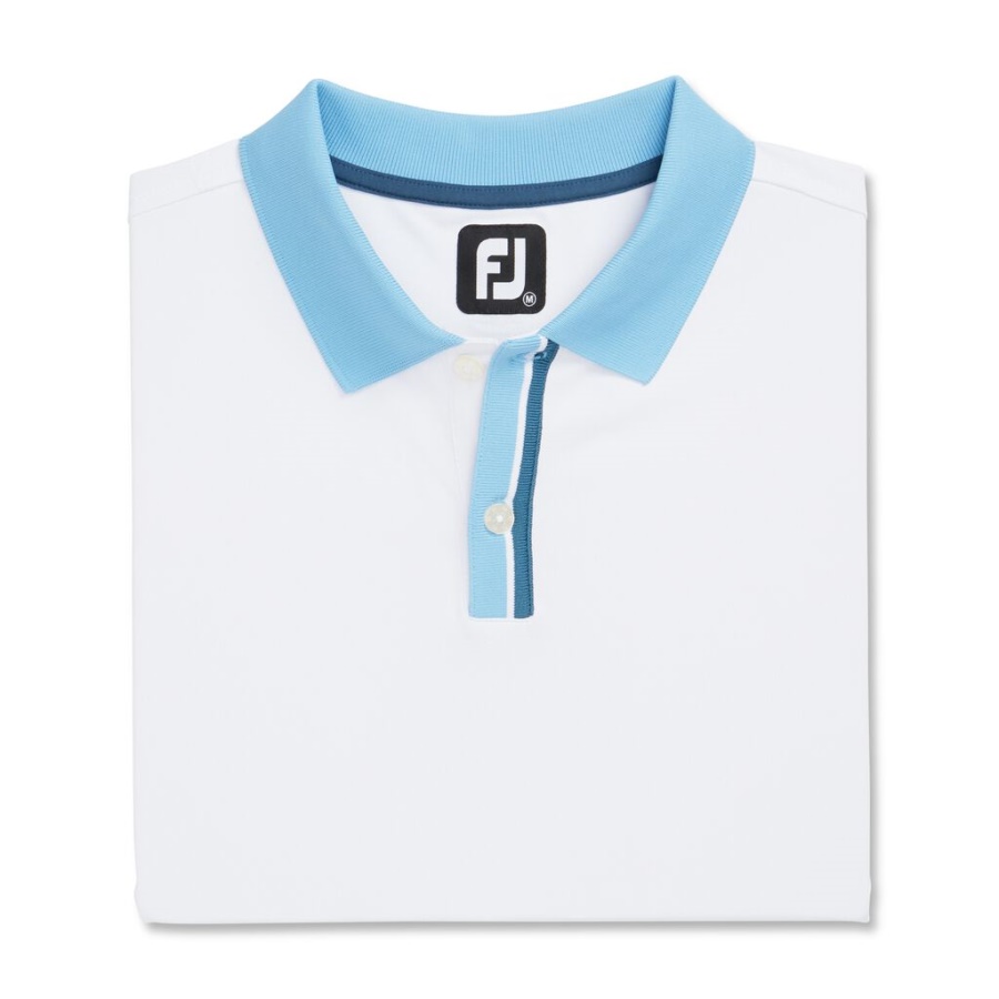 Footjoy Danmark Solid Stretch Pique Med Stribet Stolpestrikket Krave Forrige Sæson Stil Hvid