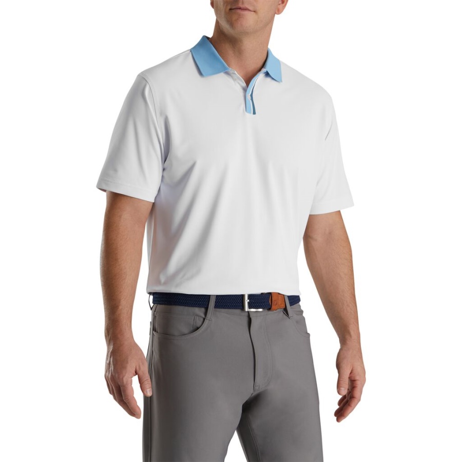 Footjoy Danmark Solid Stretch Pique Med Stribet Stolpestrikket Krave Forrige Sæson Stil Hvid