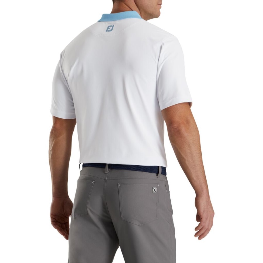 Footjoy Danmark Solid Stretch Pique Med Stribet Stolpestrikket Krave Forrige Sæson Stil Hvid