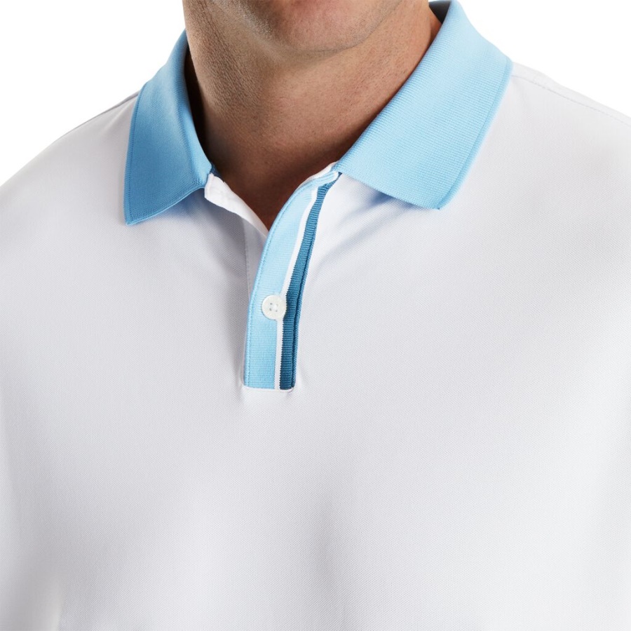 Footjoy Danmark Solid Stretch Pique Med Stribet Stolpestrikket Krave Forrige Sæson Stil Hvid