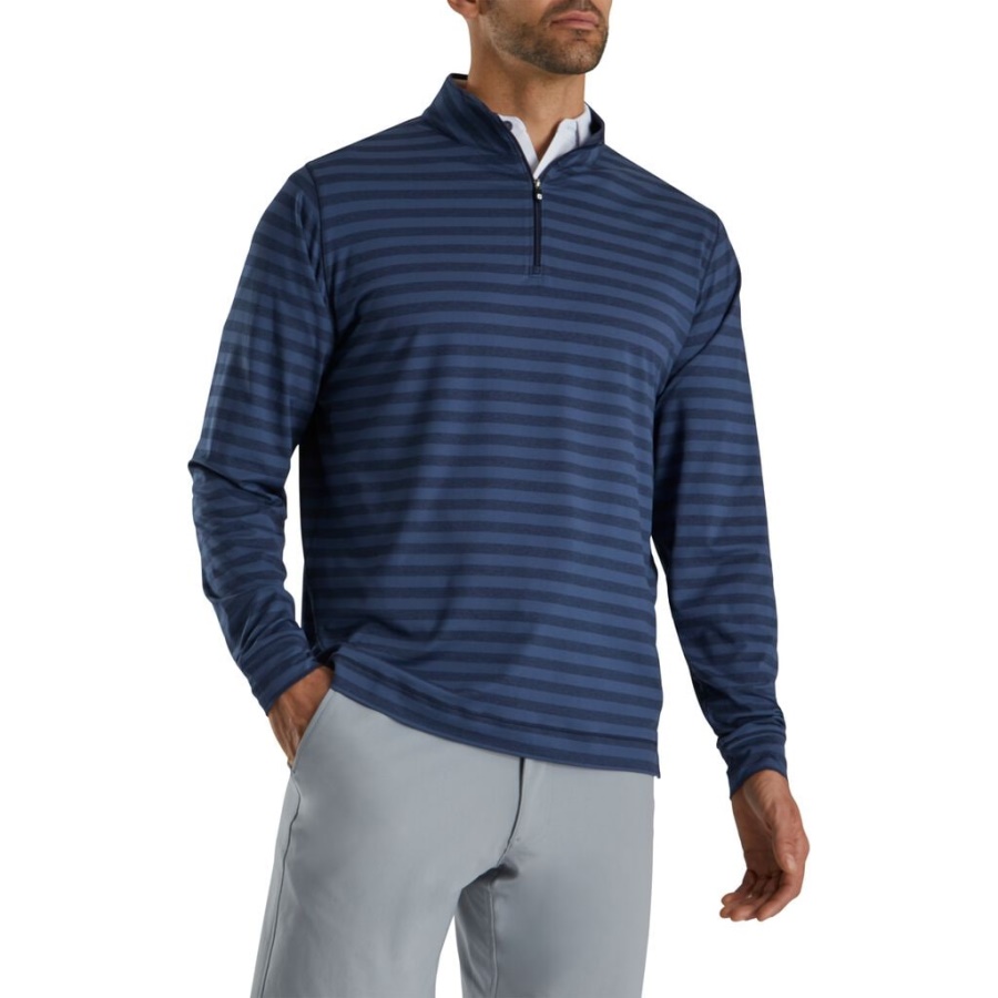 Footjoy Danmark Marineblå Tonal Stribe Fersken Jersey Kvart Lynlås Tidligere Sæson Stil