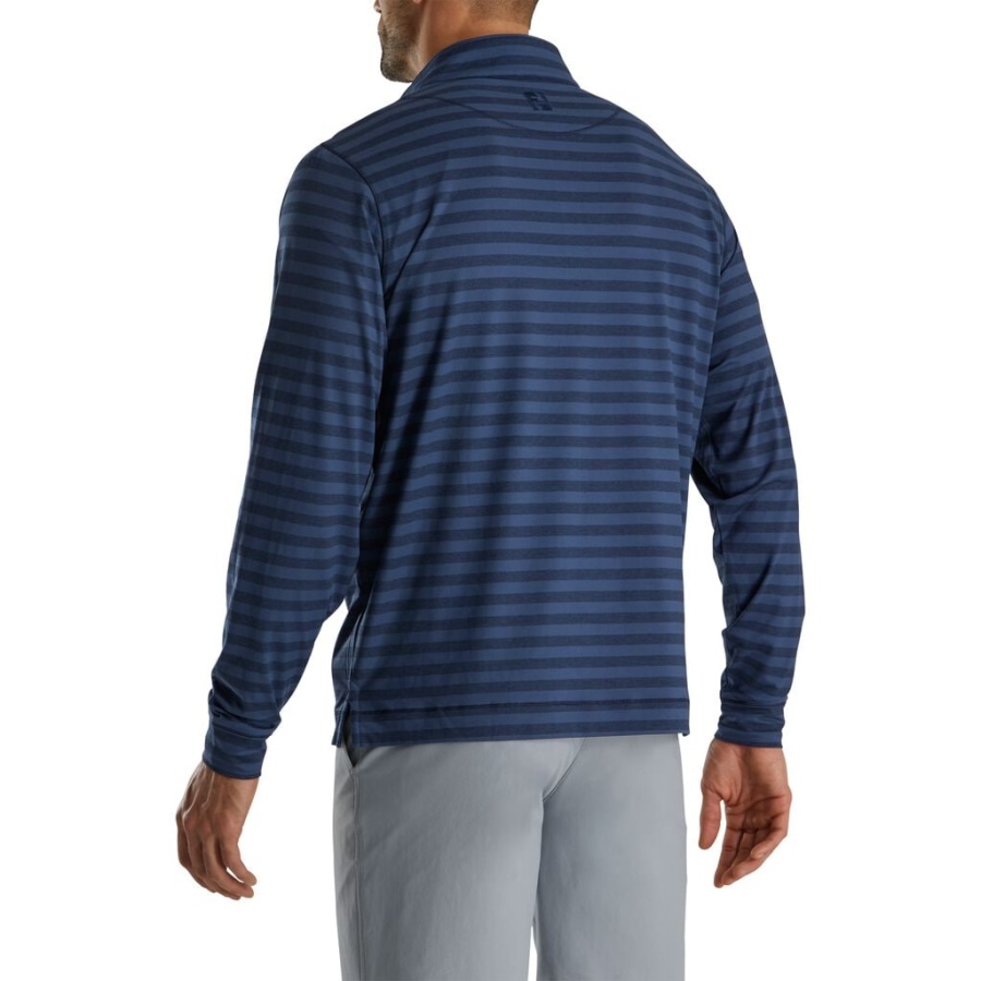 Footjoy Danmark Marineblå Tonal Stribe Fersken Jersey Kvart Lynlås Tidligere Sæson Stil