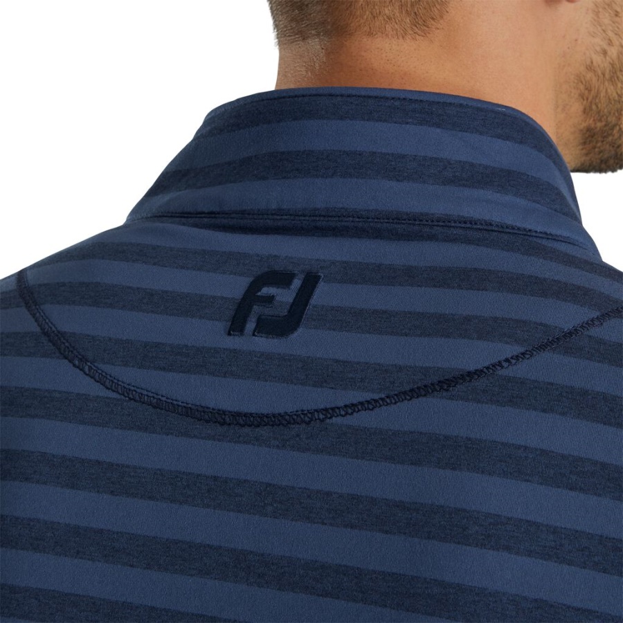 Footjoy Danmark Marineblå Tonal Stribe Fersken Jersey Kvart Lynlås Tidligere Sæson Stil