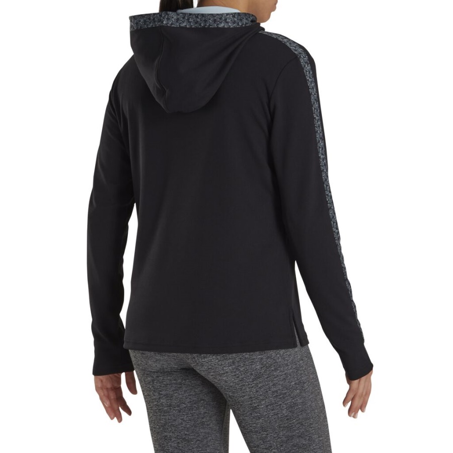 Footjoy Danmark Sort Plet Print Trim Hættetrøje Kvinder Tidligere Sæson Stil
