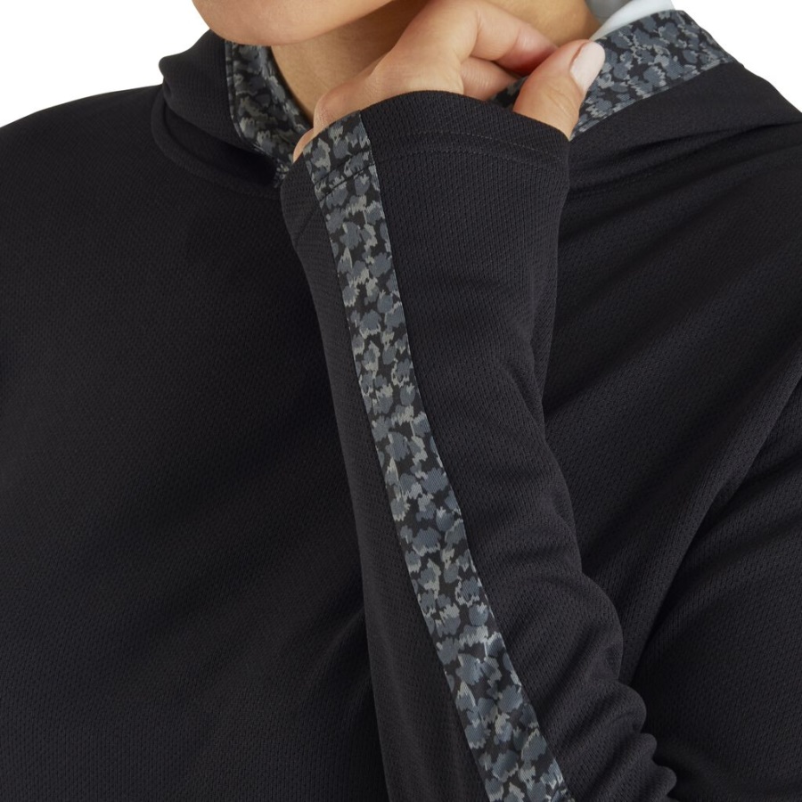 Footjoy Danmark Sort Plet Print Trim Hættetrøje Kvinder Tidligere Sæson Stil