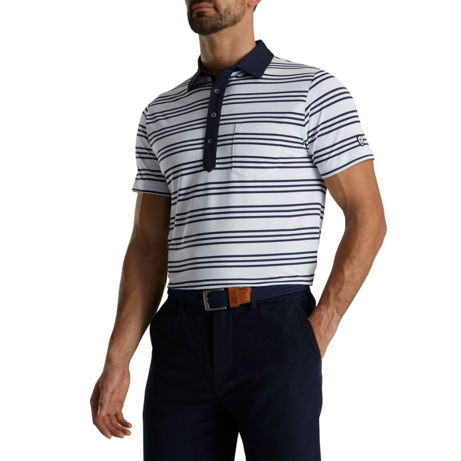 Pique Stribe Polo Footjoy Danmark Hvid