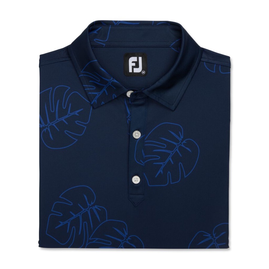 Navy Footjoy Danmark Jungle Leaf Print Lisle Self Krave
