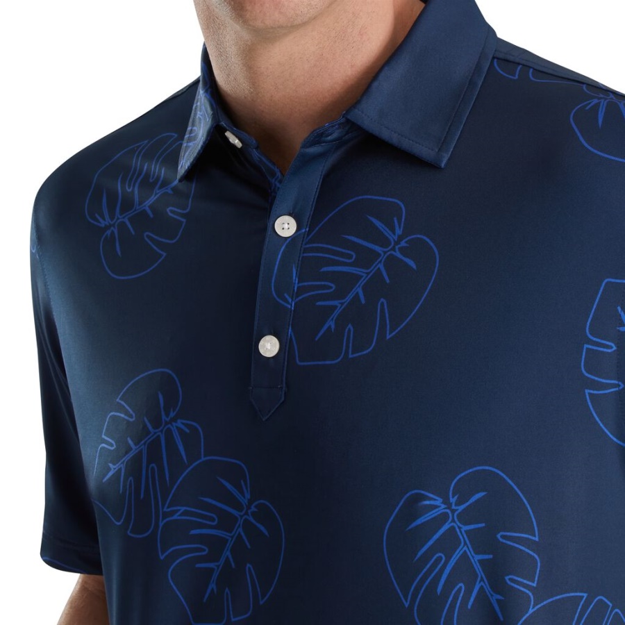 Navy Footjoy Danmark Jungle Leaf Print Lisle Self Krave