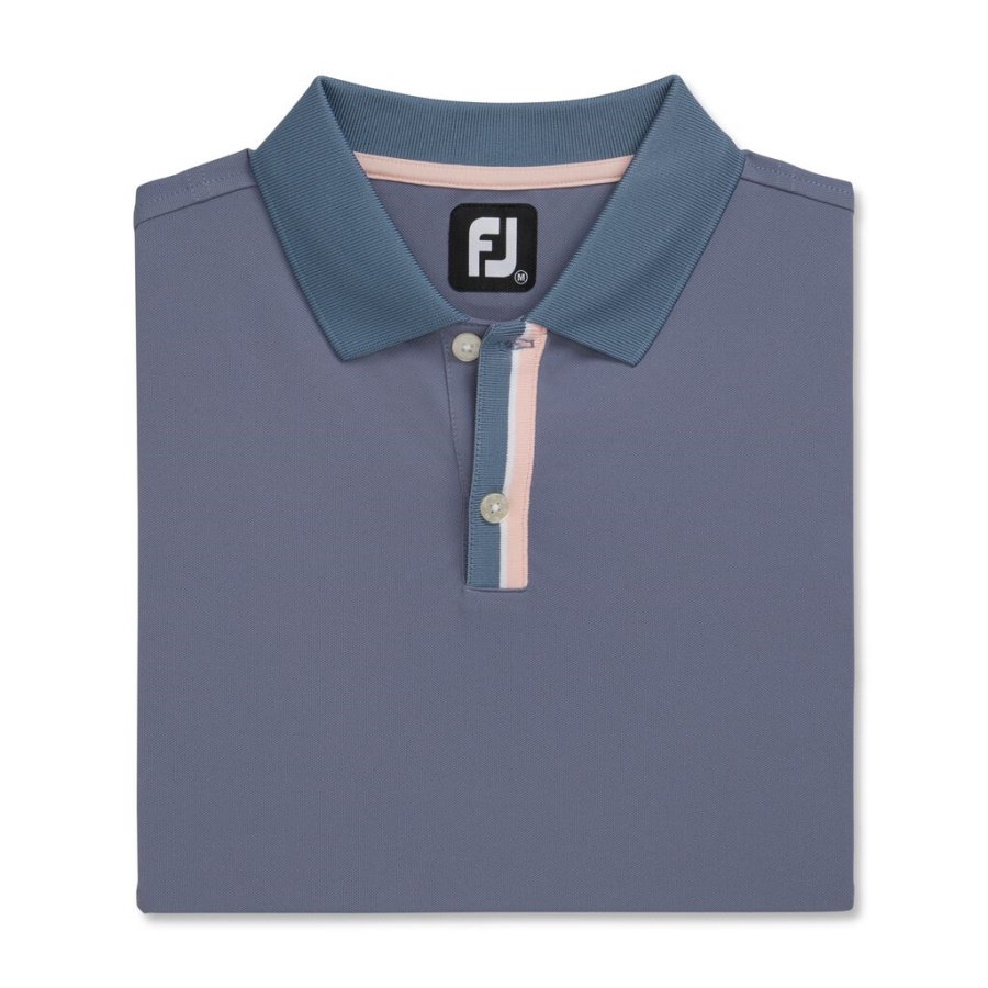 Pink Solid Stretch Pique Med Stribet Stolpe Strik Krave Tidligere Sæson Stil Footjoy Danmark