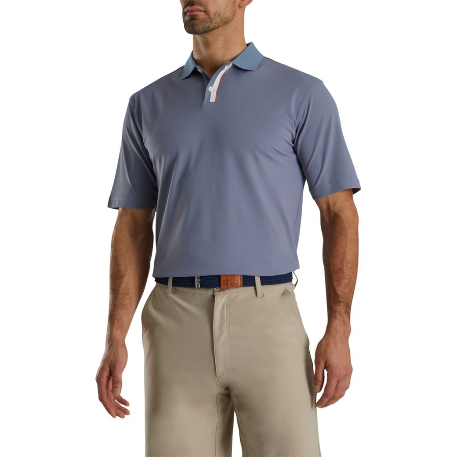 Pink Solid Stretch Pique Med Stribet Stolpe Strik Krave Tidligere Sæson Stil Footjoy Danmark