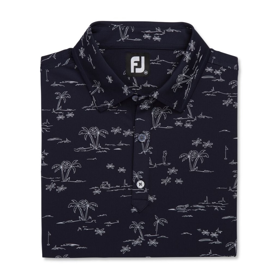 Footjoy Danmark Navy Tropic Golf Print Lisle Self Krave