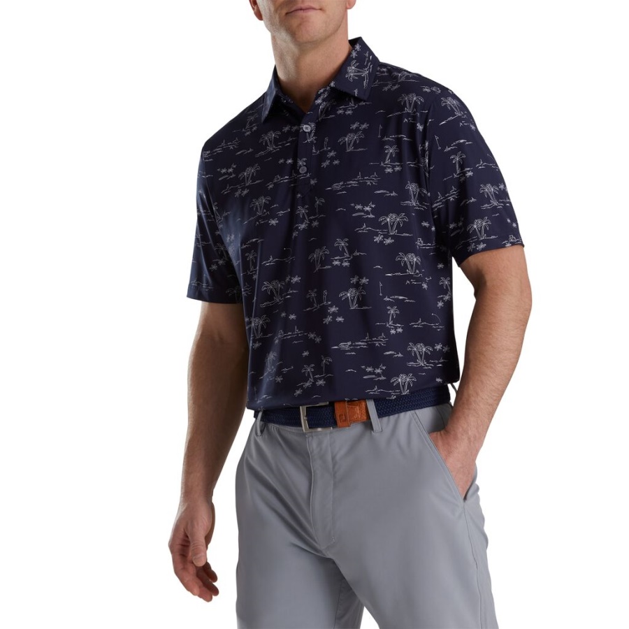 Footjoy Danmark Navy Tropic Golf Print Lisle Self Krave