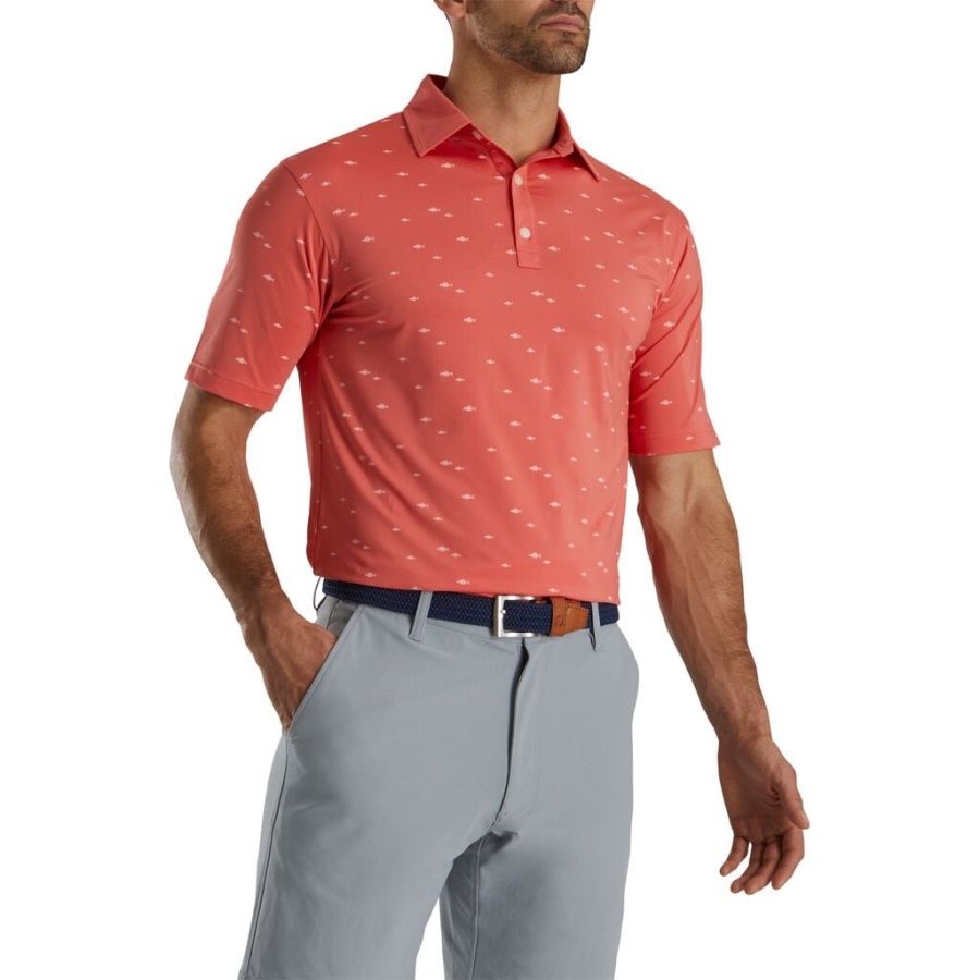 Coral Footjoy Danmark School Of Fish Print Lisle Self Krave Tidligere Sæson Stil