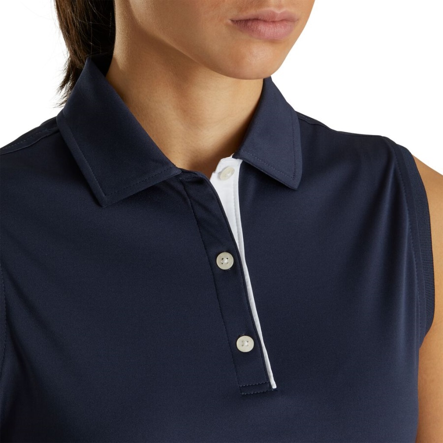 Footjoy Danmark Prodry Interlock ærmeløs Skjorte Self Krave Kvinder Marineblå