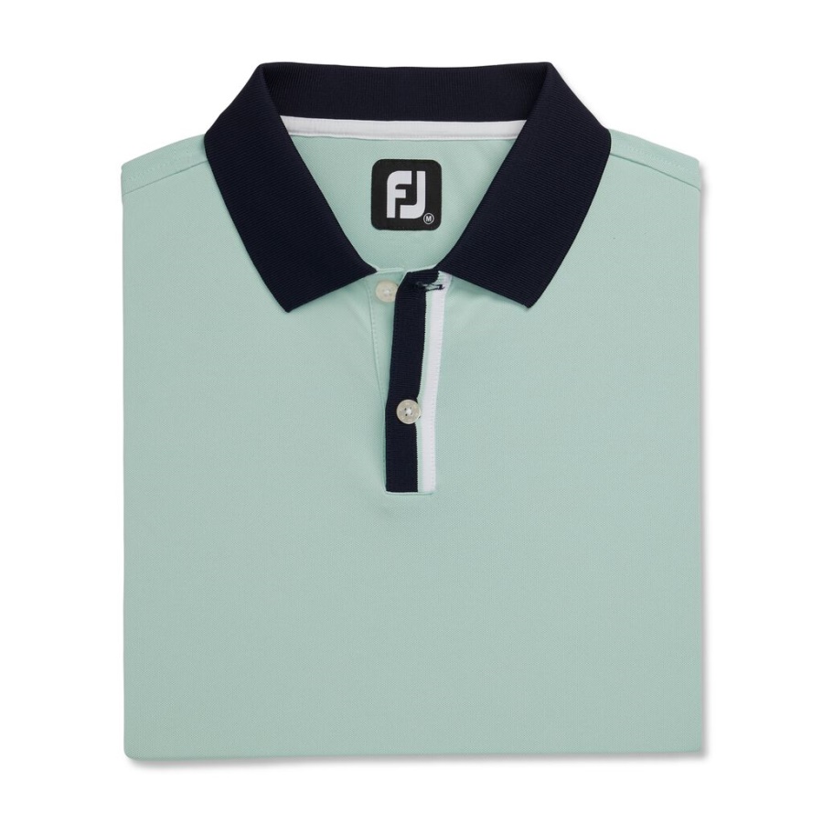 Footjoy Danmark Sage Solid Stretch Pique Med Stribet Stolpestrikket Krave Tidligere Sæson Stil