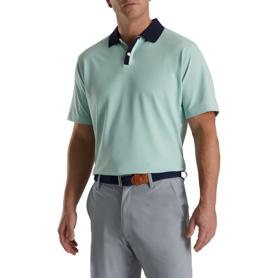 Footjoy Danmark Sage Solid Stretch Pique Med Stribet Stolpestrikket Krave Tidligere Sæson Stil