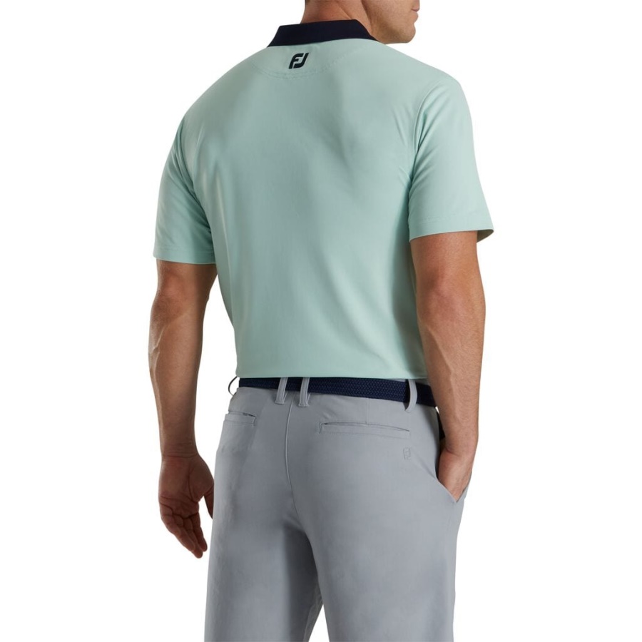 Footjoy Danmark Sage Solid Stretch Pique Med Stribet Stolpestrikket Krave Tidligere Sæson Stil