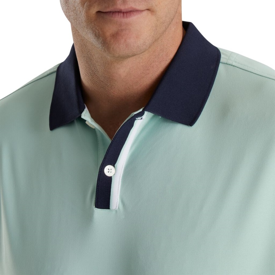 Footjoy Danmark Sage Solid Stretch Pique Med Stribet Stolpestrikket Krave Tidligere Sæson Stil