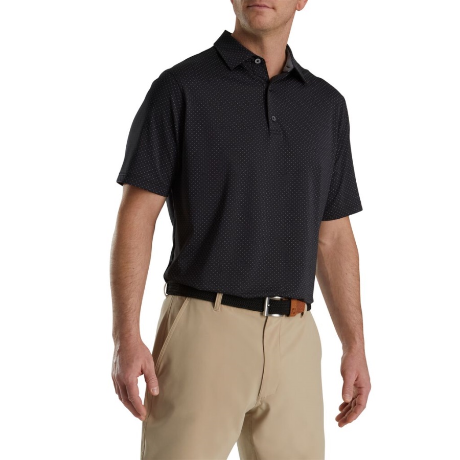 Stretch Lisle Prik Print Selvkrave Sort Footjoy Danmark