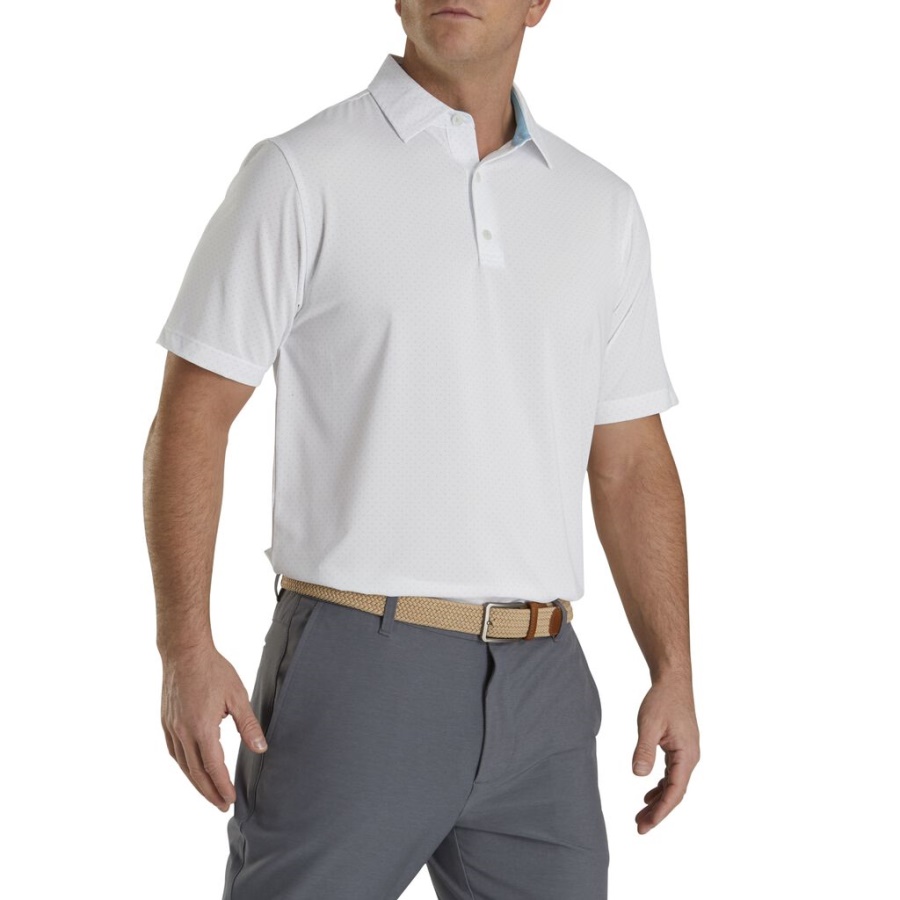 Stretch Lisle Prik Print Selvkrave Footjoy Danmark Hvid