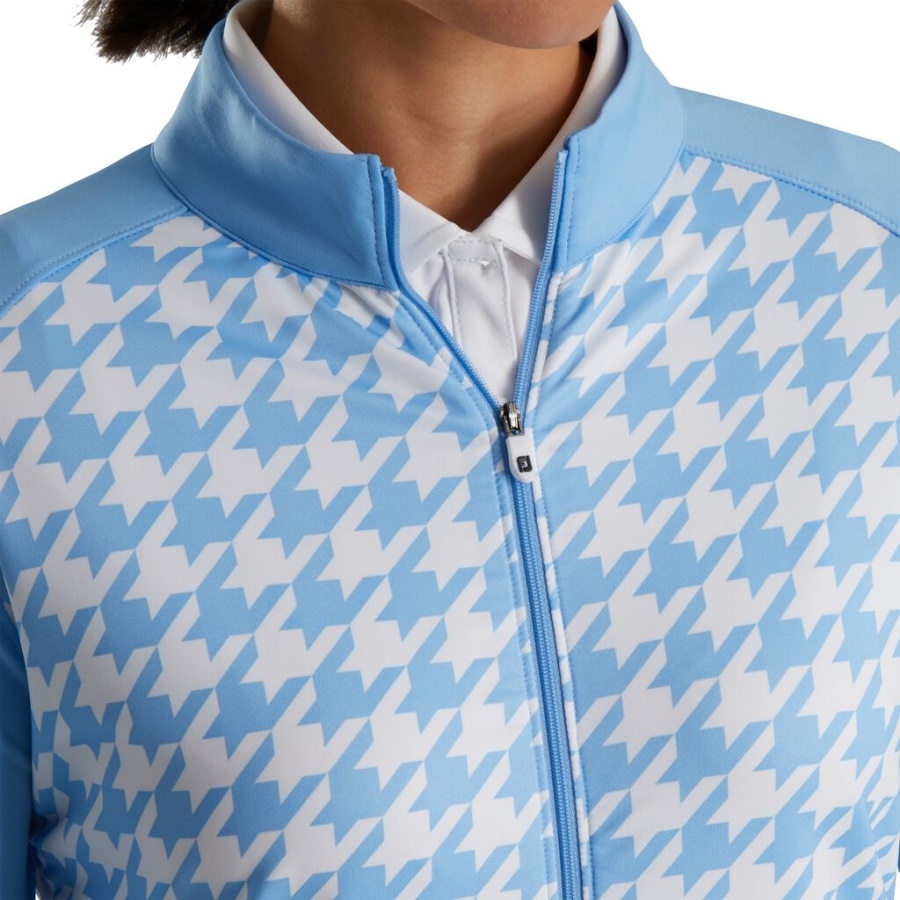 Blå Footjoy Danmark Fuld Lynlås Houndstooth Print Mellemlag Kvinder