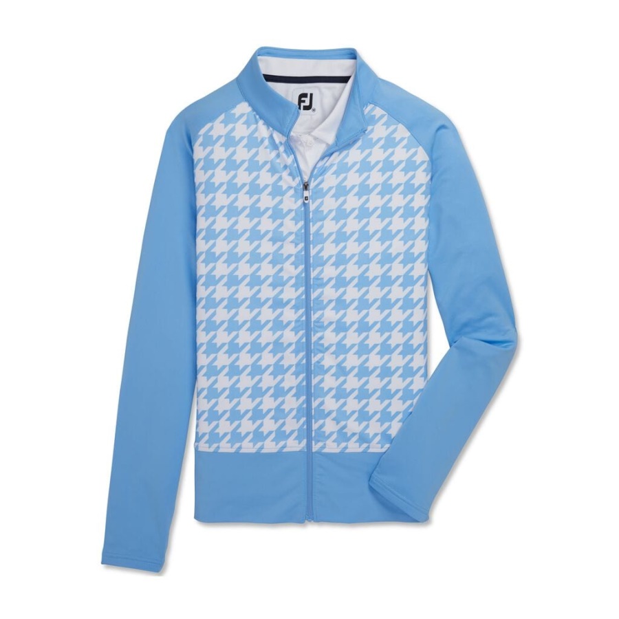 Blå Footjoy Danmark Fuld Lynlås Houndstooth Print Mellemlag Kvinder