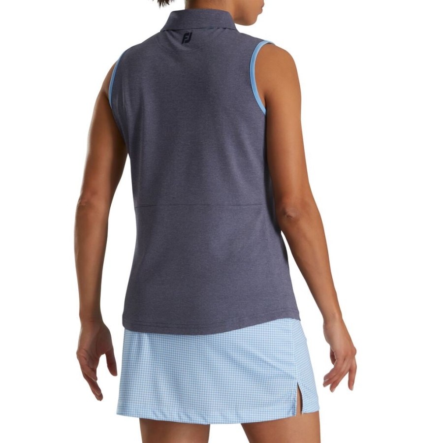 Footjoy Danmark Navy Pique ærmeløs Houndstooth Trim Skjorte Kvinder