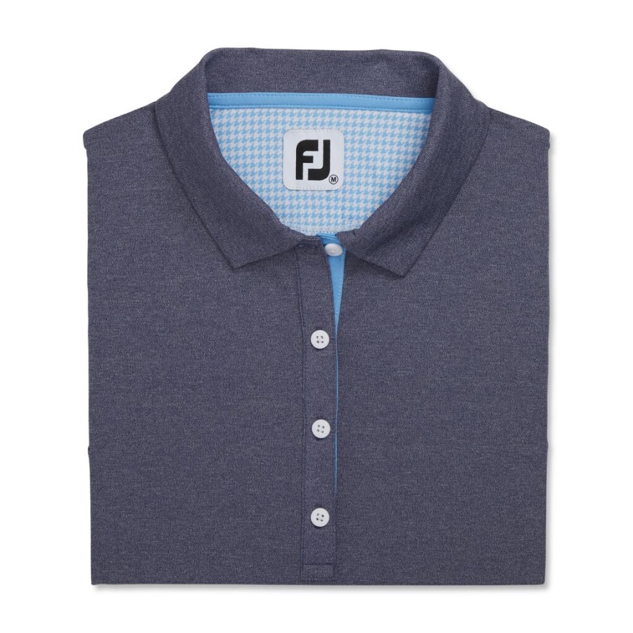 Footjoy Danmark Navy Pique ærmeløs Houndstooth Trim Skjorte Kvinder