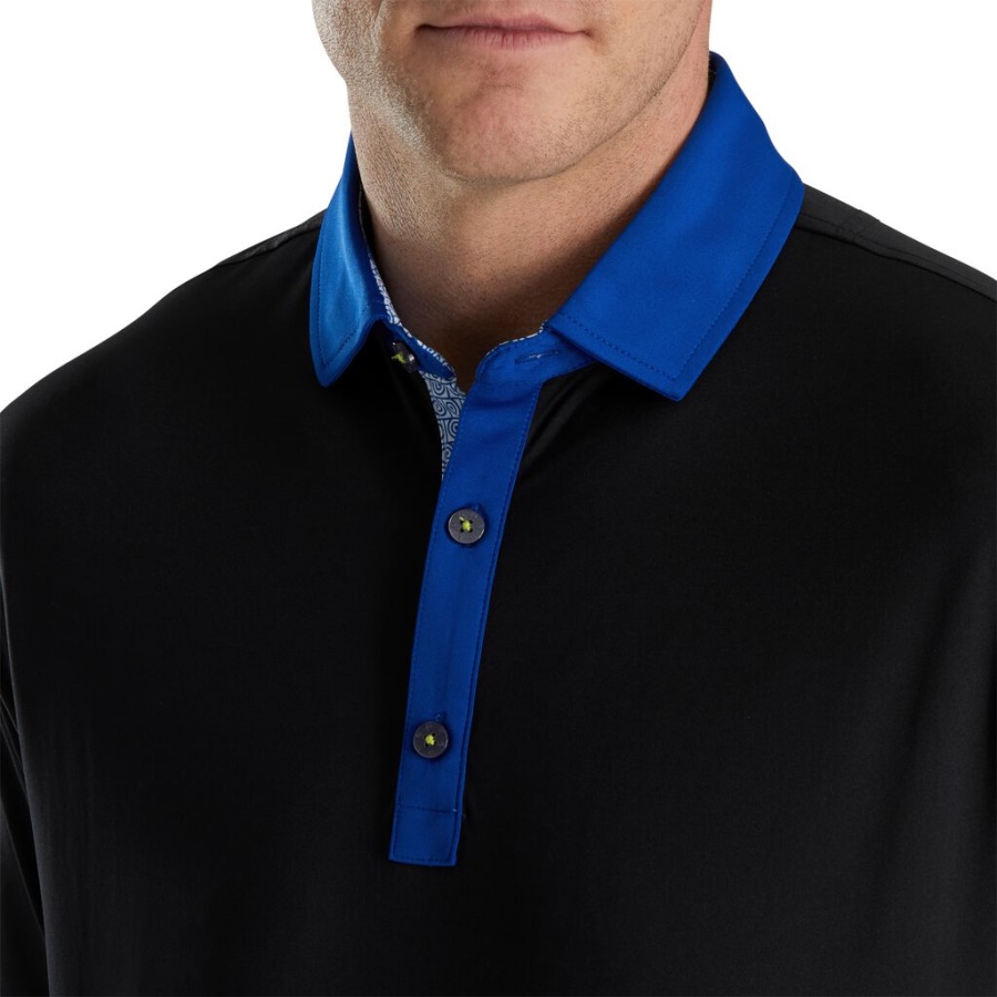 Footjoy Danmark Sort Solid Spiralprint Trim Lisle Self Krave