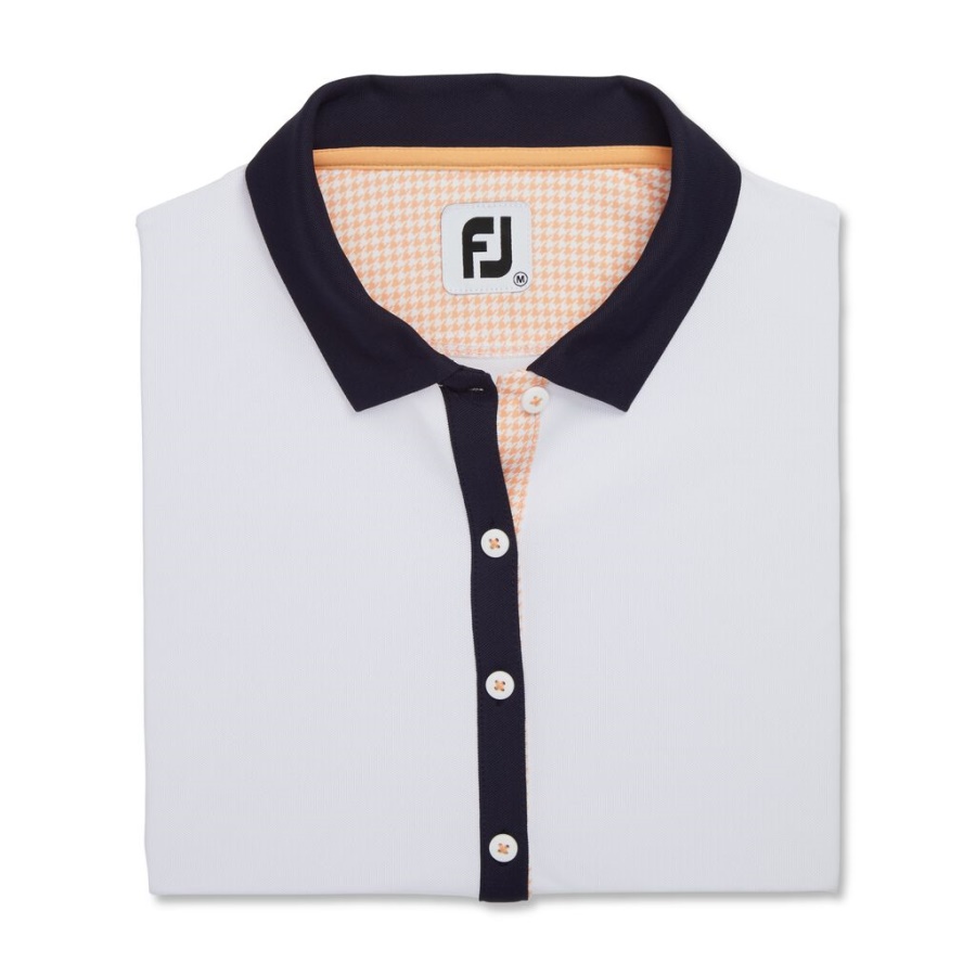 Houndstooth Print Trim Skjorte Kvinder Hvid Footjoy Danmark