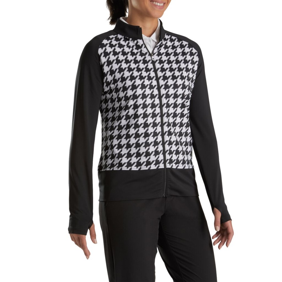 Sort Fuld Lynlås Houndstooth Print Mellemlag Kvinder Footjoy Danmark