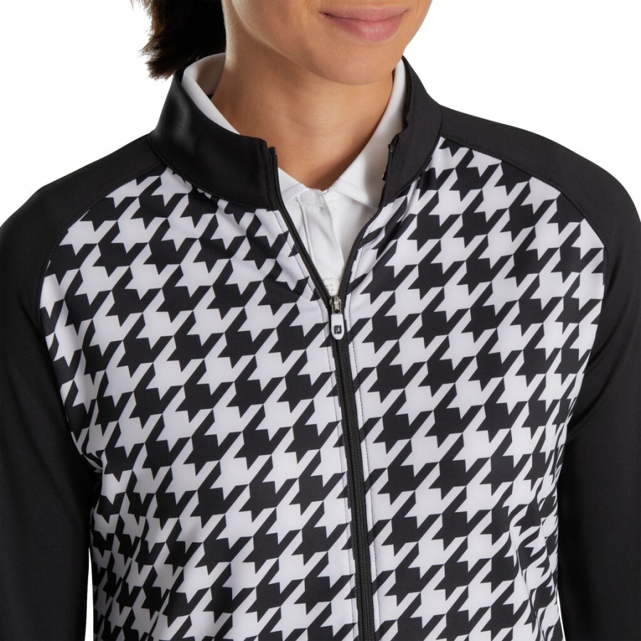 Sort Fuld Lynlås Houndstooth Print Mellemlag Kvinder Footjoy Danmark