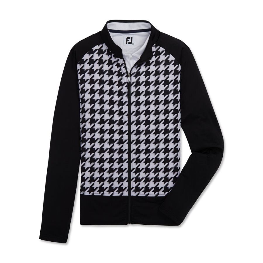 Sort Fuld Lynlås Houndstooth Print Mellemlag Kvinder Footjoy Danmark