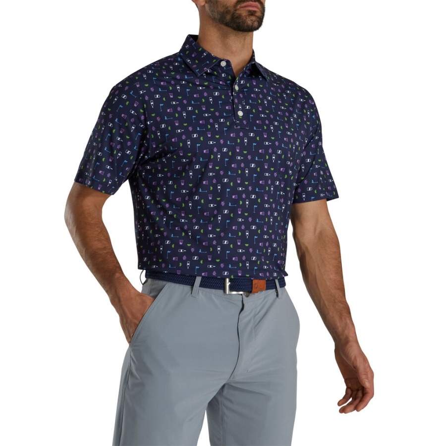 Footjoy Danmark Navy Transfusion Print Lisle Self Krave