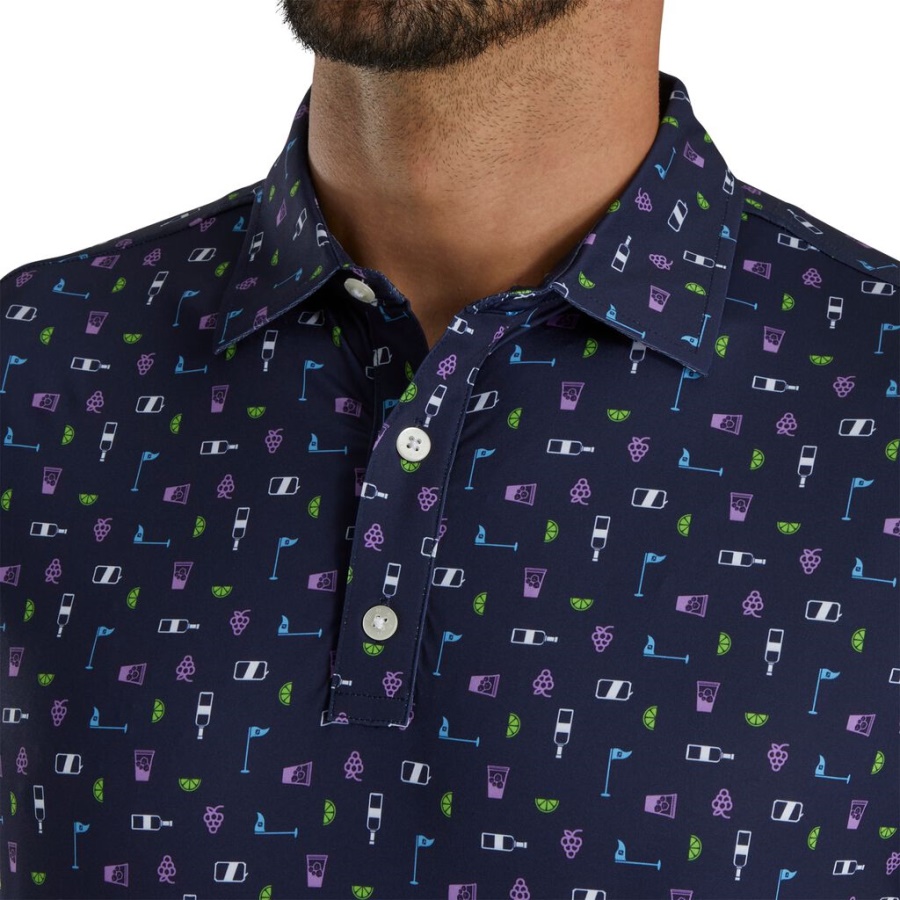 Footjoy Danmark Navy Transfusion Print Lisle Self Krave