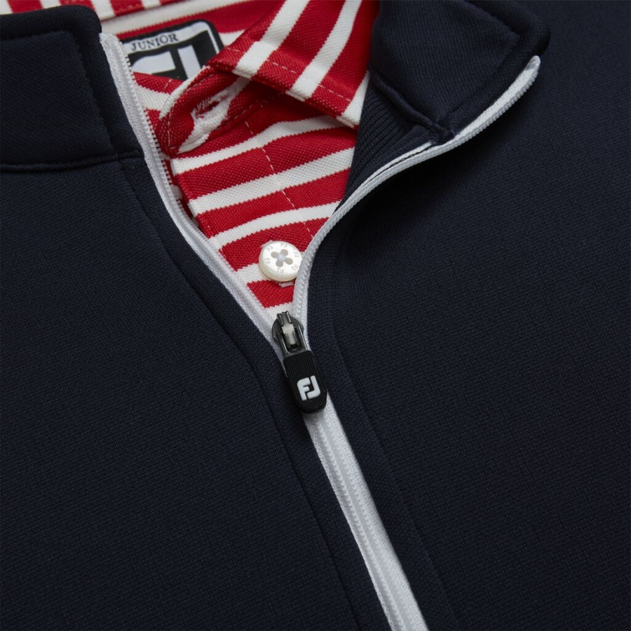 Marineblå Halv Lynlås Kontrastsøm Mellemlag Junior Footjoy Danmark