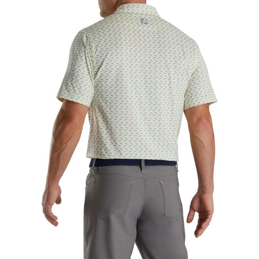 Footjoy Danmark Atletisk Pasform Lisle Springende Delfiner Print Selvkrave Grå