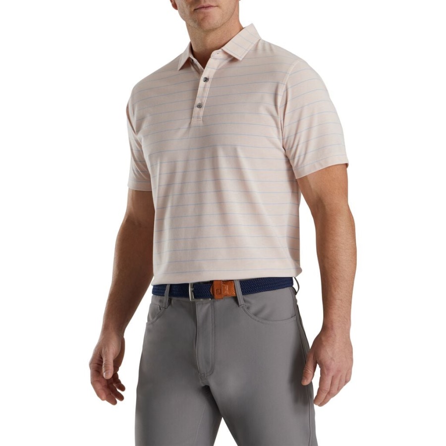 Atletisk Pasform åben Stribet Jersey Selvkrave Pink Footjoy Danmark