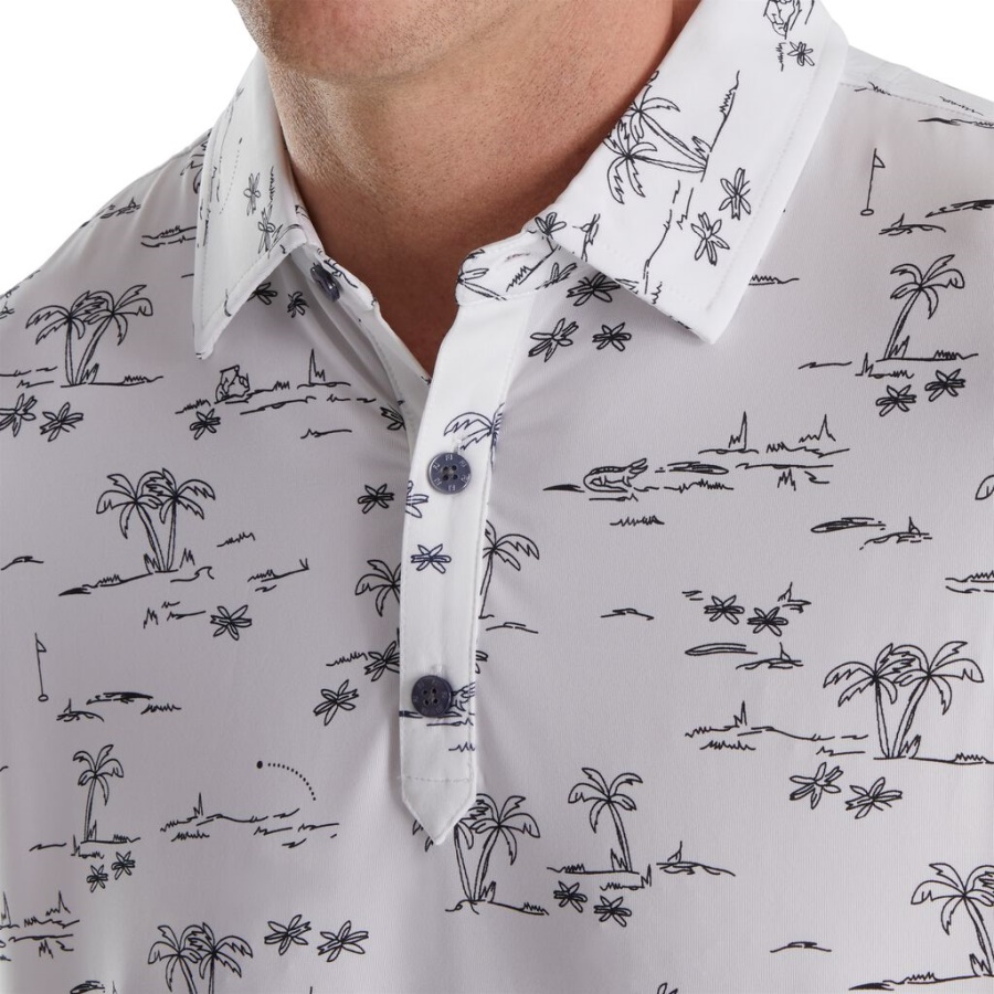 Tropic Golf Print Lisle Self Krave Hvid Footjoy Danmark