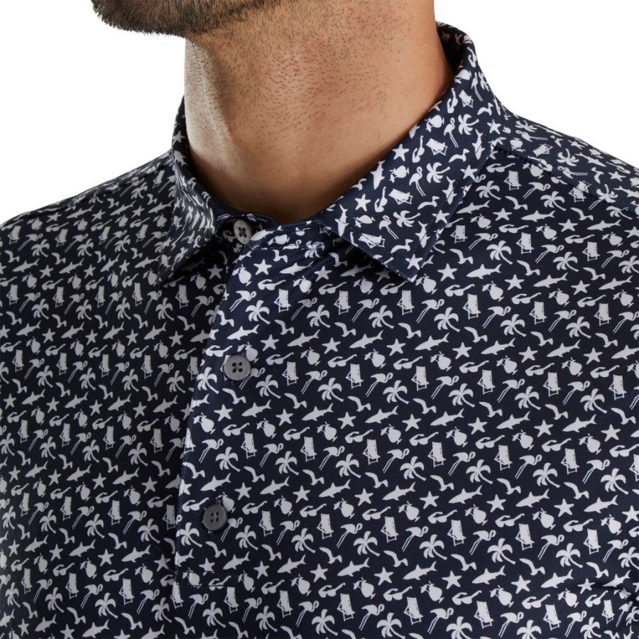 Footjoy Danmark Navy Atletisk Pasform Strandprint Lisle Self Krave