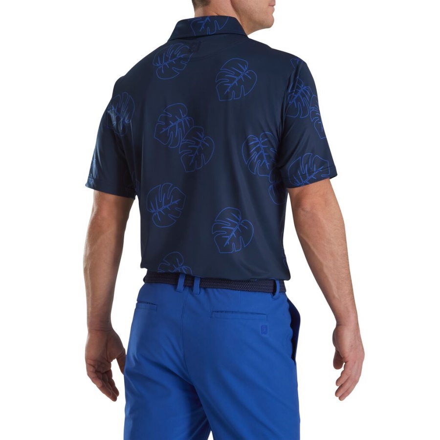 Jungle Leaf Print Lisle Self Collar Footjoy Danmark Navy