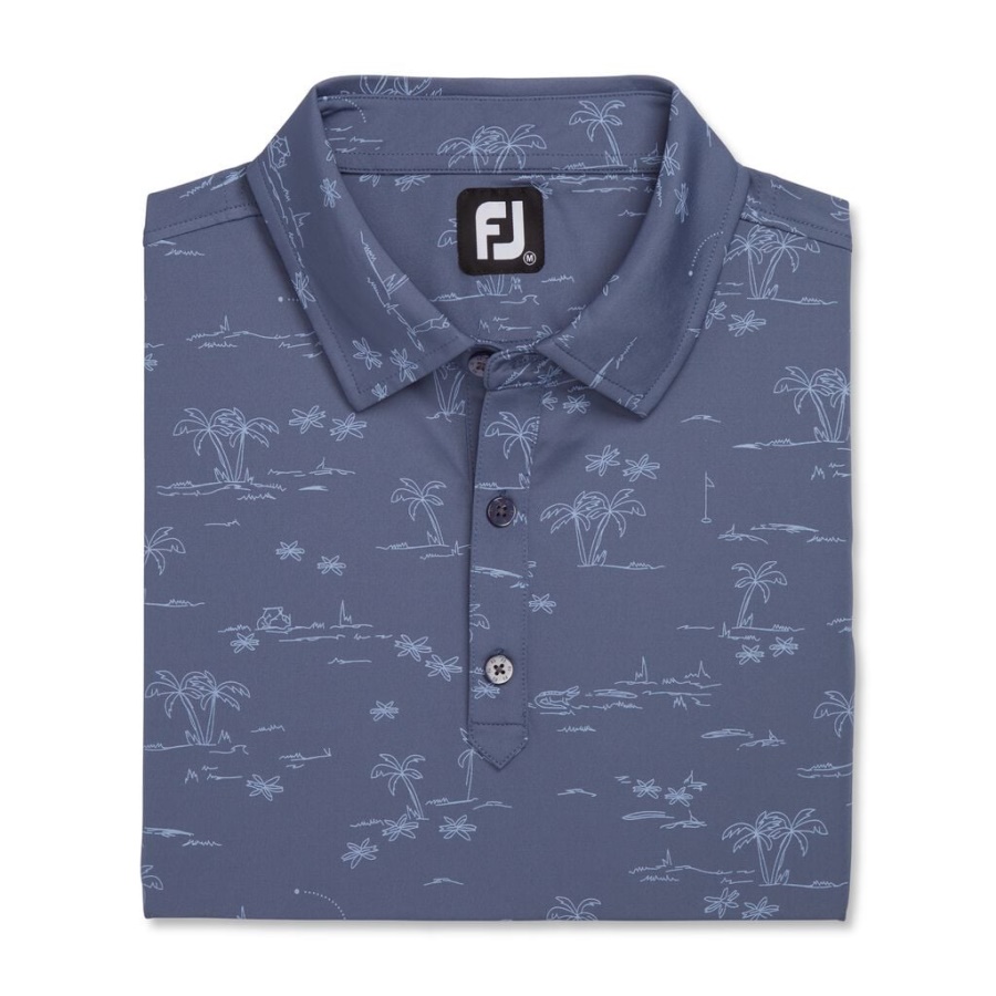 Footjoy Danmark Tropic Golf Print Lisle Self Krave Blå