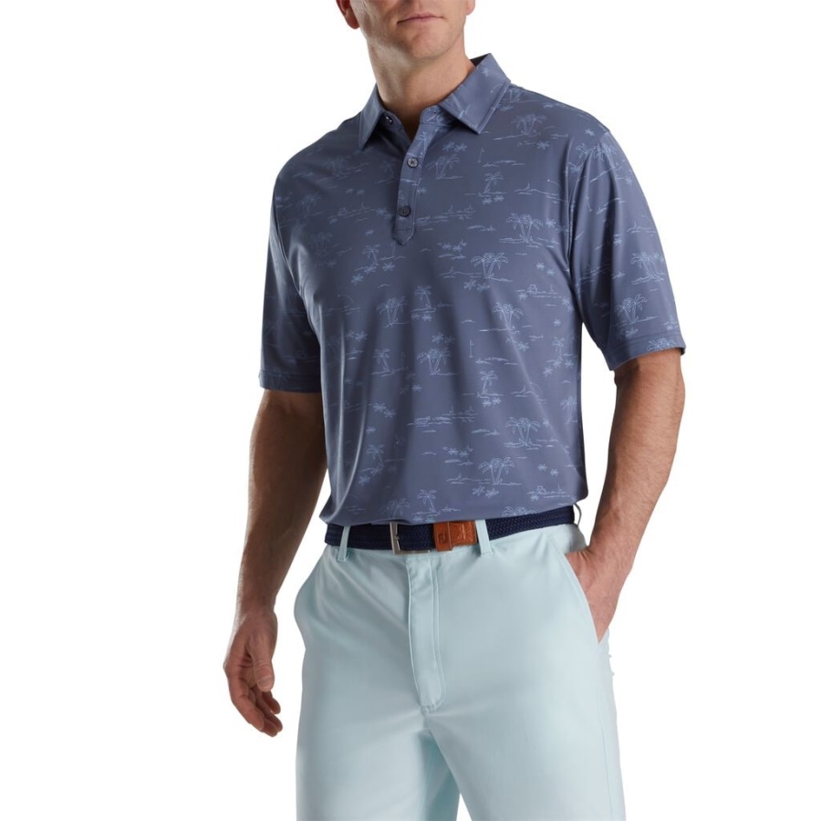 Footjoy Danmark Tropic Golf Print Lisle Self Krave Blå