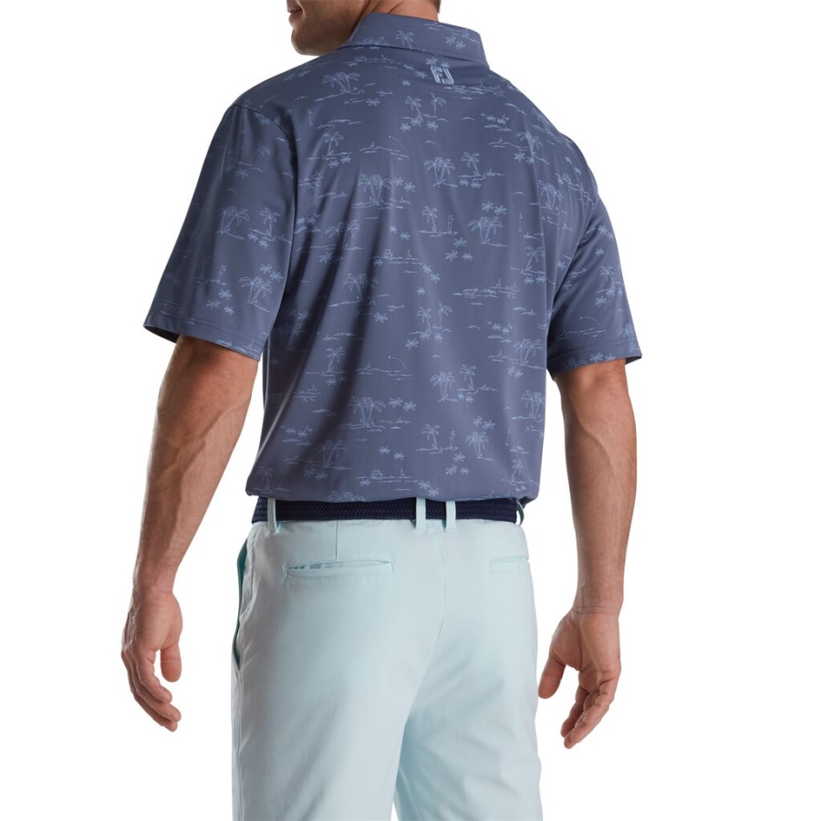 Footjoy Danmark Tropic Golf Print Lisle Self Krave Blå