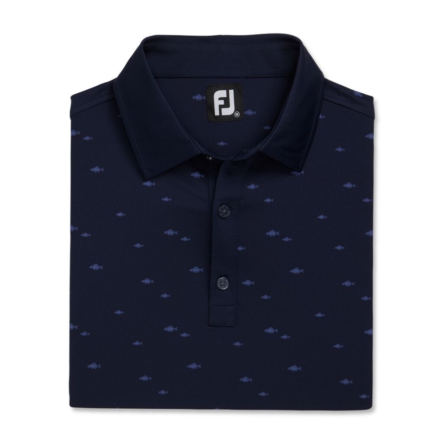 Marineblå Footjoy Danmark Atletic Fit School Of Fish Print Lisle Self Krave