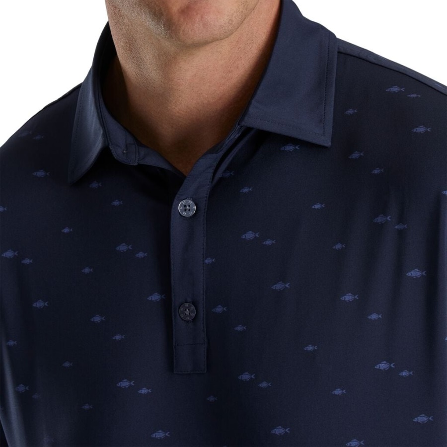 Marineblå Footjoy Danmark Atletic Fit School Of Fish Print Lisle Self Krave