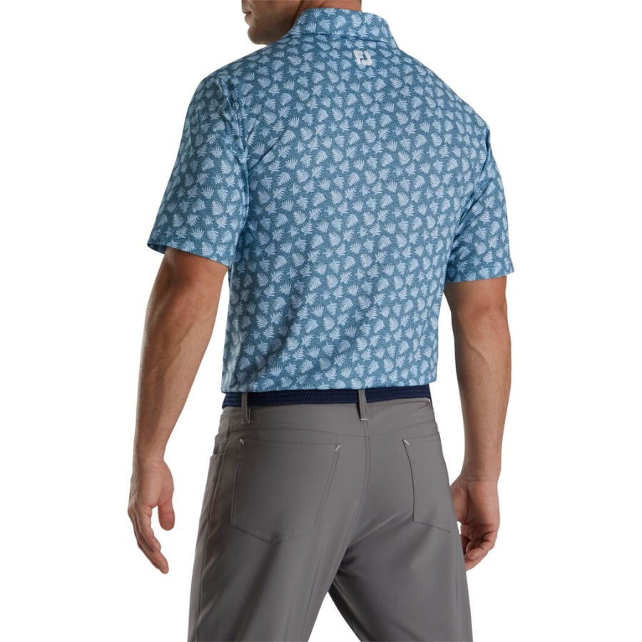 Footjoy Danmark Atletisk Pasform Shadow Palm Print Lisle Self Krave Blå