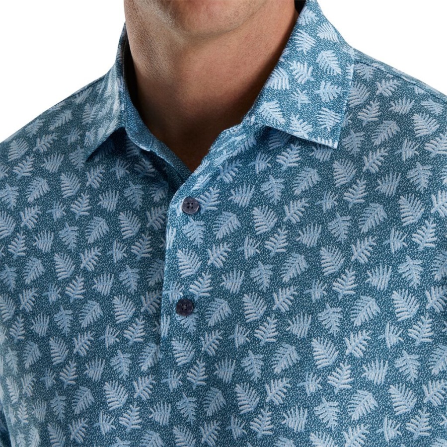 Footjoy Danmark Atletisk Pasform Shadow Palm Print Lisle Self Krave Blå