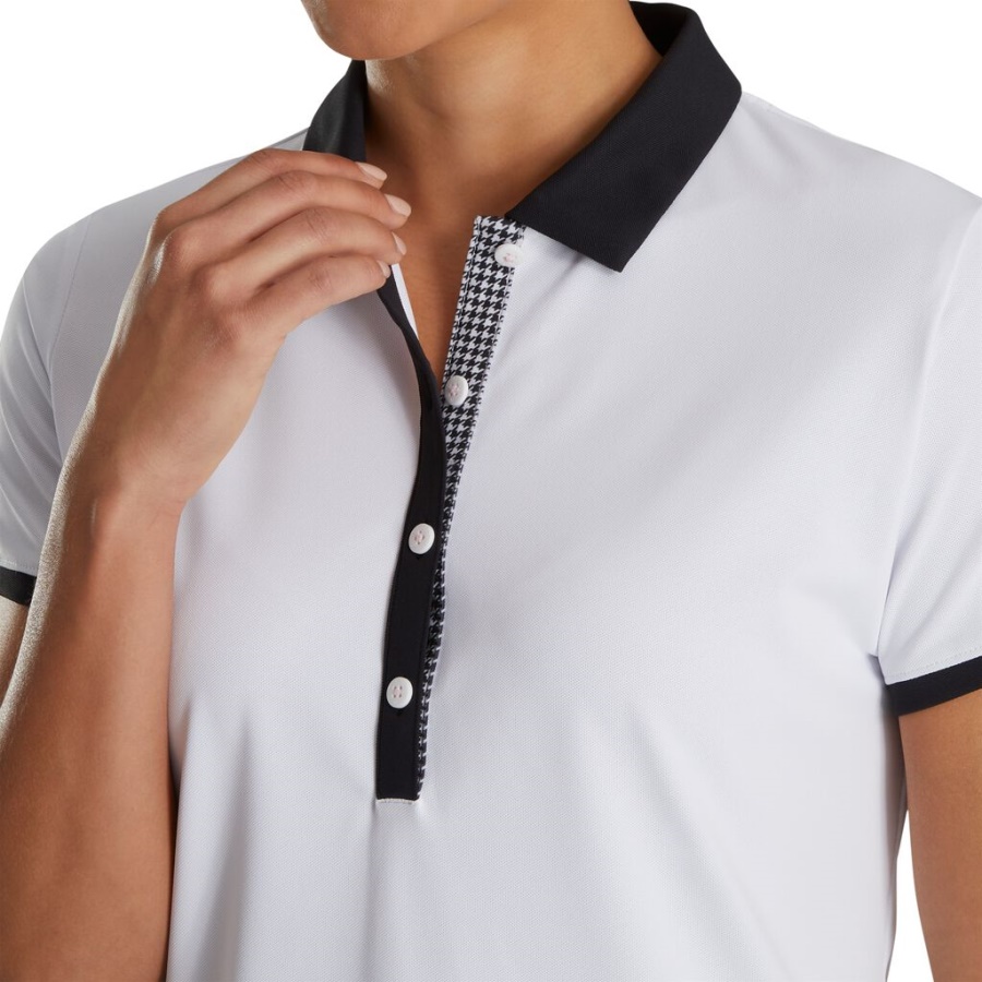Footjoy Danmark Houndstooth Print Trim Skjorte Kvinder Hvid