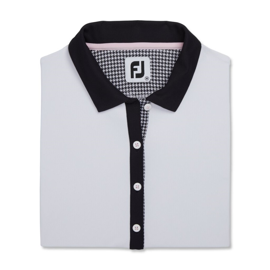 Footjoy Danmark Houndstooth Print Trim Skjorte Kvinder Hvid